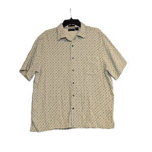 Vintage W.H. Belk Sportswear Beige & Blue Patterned Button-Up Shirt XL Silk Blen